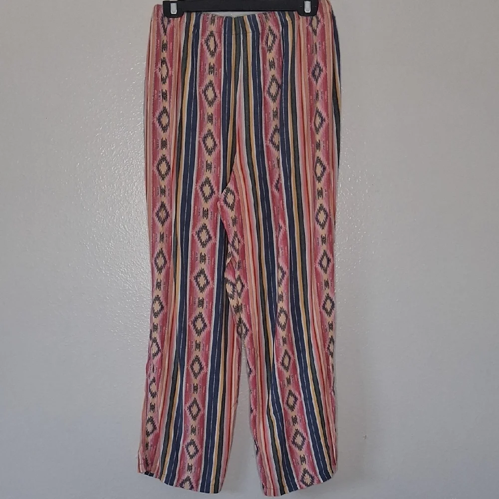 Coldwater Creek Southwest Terra Stripe Rayon Pants Wide Leg Multicolor Pockets L